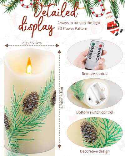 QQFCTOO Embossed Pinecone Flameless LED Candle-Realistic Flickering Flame-Battery-Operated Candle with Remote Timer-Real W...