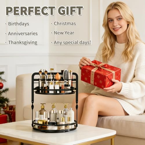 360° Rotating Makeup Organizer, 2-Tier Black Perfume Organizer for Dresser, Bathroom Organizers Countertop, Perfume Shelf ...