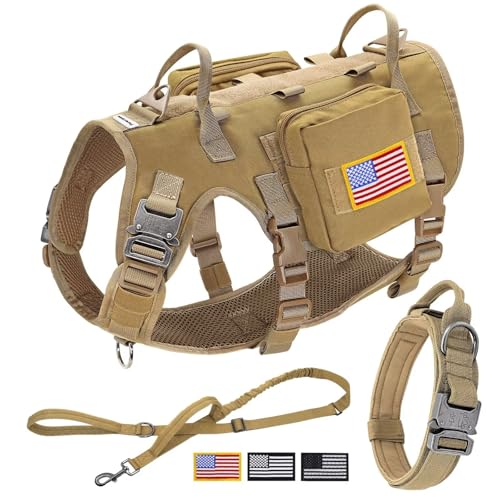 Forestpaw Tactical Dog Harness for Large Dogs,Tactical Dog Collar with Bungee Leash Set,No Pull Military Dog Harness for W...