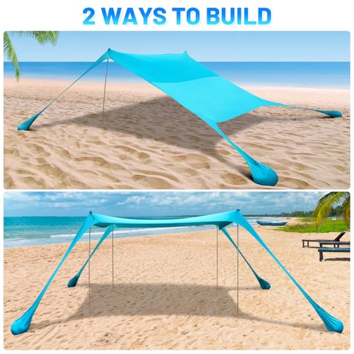BOTINDO Family Beach Tent Canopy Sun Shade, Pop Up Grande Beach Tent Sun Shelter Stability 4 Poles with Portable Carry Bag...