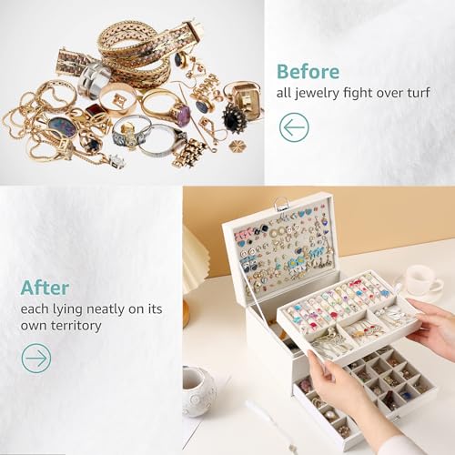 BOOVO Earring Jewelry Box For Women Girl Stud Organizer, 5 Layers Girl Jewelry Organizer Box With Lock Earring Holder Orga...