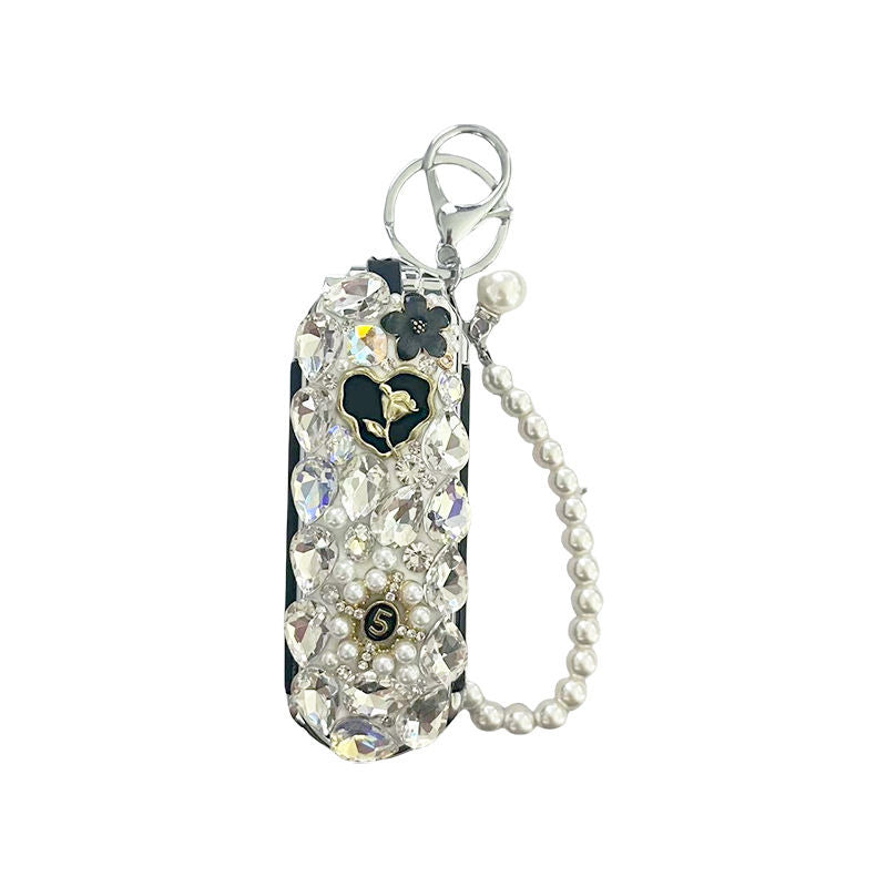 Crystal Glass Diamond Portable Makeup Mirror Comb Keychain