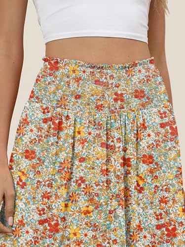 ANRABESS Women's Maxi Skirts Summer Boho Floral High Waisted Flowy Swing Pleated Beach Long Skirt with Pockets