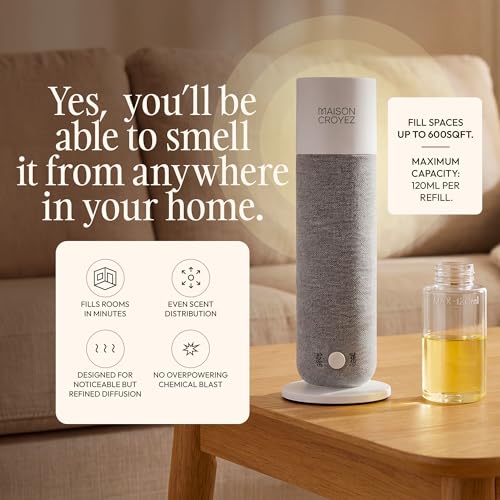 Maison Croyez Waterless Essential Oil Diffuser (120ml Bottle) – Nebulizing Aroma Diffuser, 3 Intensity Levels, 1/3/6H Time...