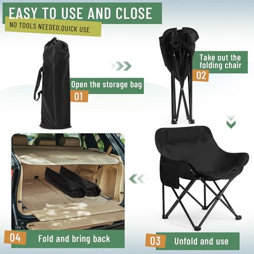 Seeloowy 2 Pack Compact Camping Chairs Portable Folding for Outside with Carry Bag Lightweight Moon Chairs for Travel Picn...