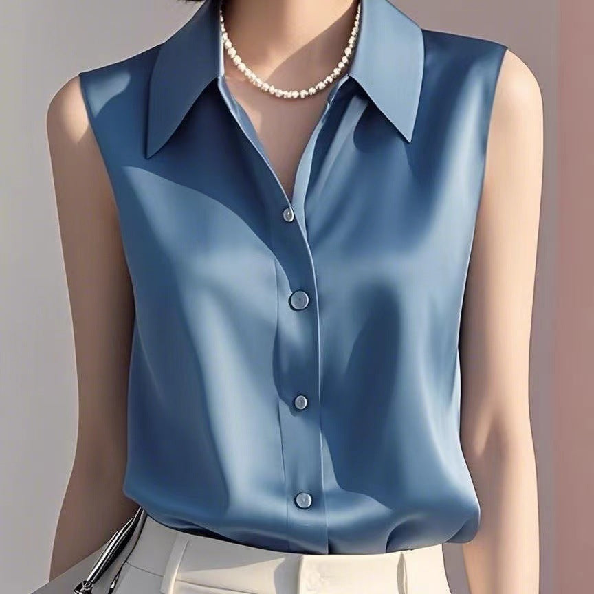 New Summer Korean-style Sleeveless Polo-neck Shirt