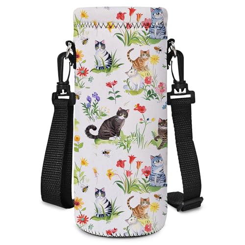 AORTDES Neoprene Water Bottle Carrier Bag with Adjustable Shoulder Strap for Men Women Walking Hiking,Portable Insulated H...
