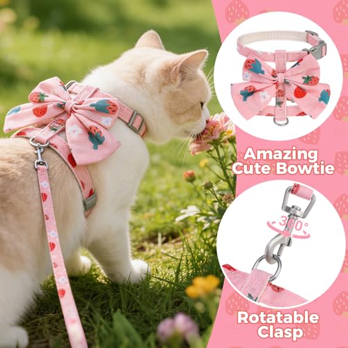 PAWCHIE Cat Harness and Leash Set Escape Proof with Bow Knot, Adjustable Kitten Vest Harness for Outdoor Indoor Use, Light...