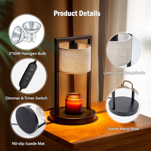 Candle Warmer Lamp with Timer, Electric Candle Warmer for Jar Candles, Dimmable Warming Light with 2 Bulbs, House Warming ...