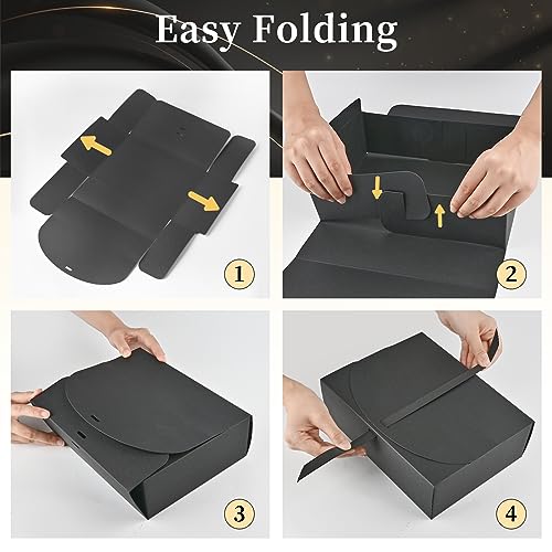 Ocmoiy 12 Pack Gift Boxes with Lids, 10.6x7.8x3.1 Inch Black Paper Gift Box with Ribbon, Bridesmaid Proposal Box for Weddi...