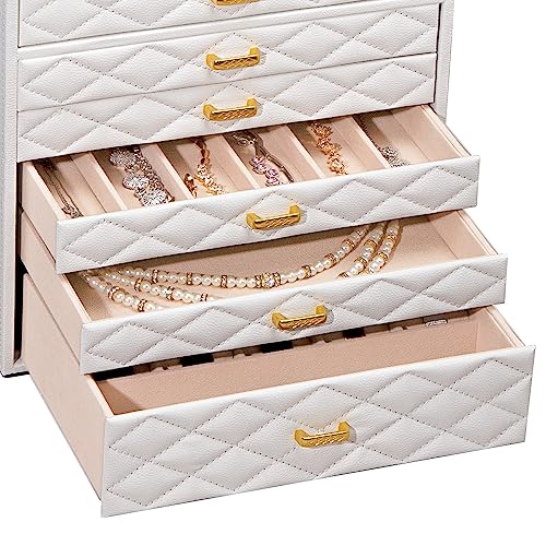 FEIYAN Extra Large Jewelry Box Organizer with 10 Drawers - Premium Faux Leather Storage Case & Velvet Lining | Modern Scan...