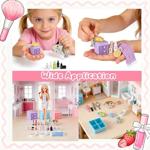 72Pcs Dollhouse Mini Jewelry Storage Case Handbag Towel Cosmetic Set Bathroom Acessories Toothbrush Shampoo Perfume Hair D...