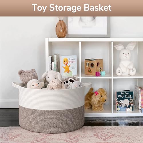 Goodpick Blanket Basket Living Room, 19.7"x19.7"x12.6" Cotton Rope Toy Basket for Blankets, Woven Baskets for Storage, Toy...