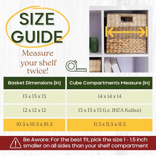 CHI AN HOME 11 Inch Cube Storage Bins, Wicker Storage Baskets for Cube Shelf, Natural Foldable Square Baskets for Storage,...