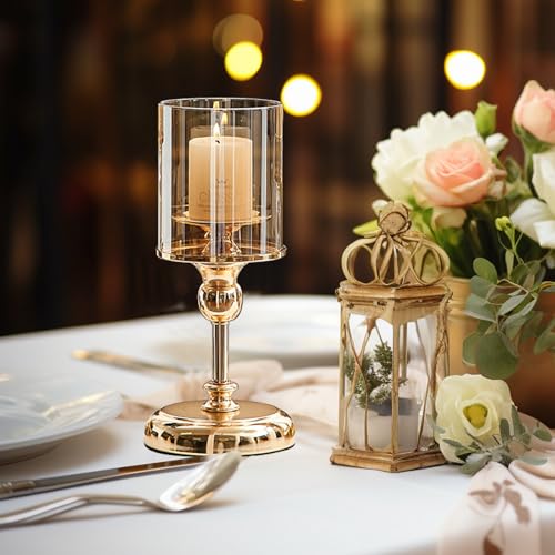 MrMrKura Gold Candle Holder for Table Centerpiece, Set of 2 Decorative Candle Holders for Pillar Candles, Tall Candle Hold...