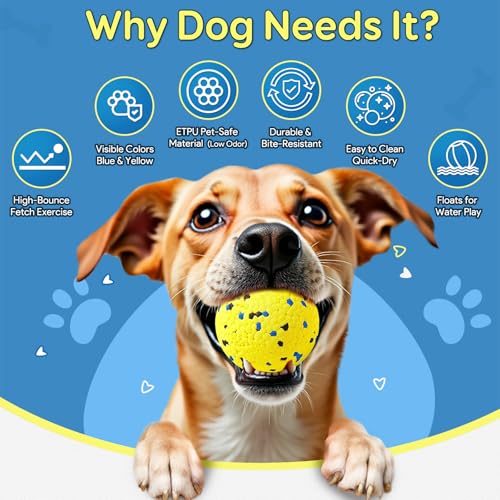 Kimee Dog Balls Tennis Ball Toys Dog Toys for Aggressive Chewers Durable Teething Chew Toys Water Toy Fetch Ball for Large...
