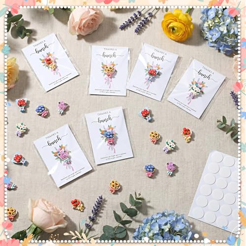 XunYee 50 Sets Pocket Hug Token Mother's Day Bulk Gifts Mini Resin Flower Bouquet with Cards & Bags, Thank You Appreciatio...