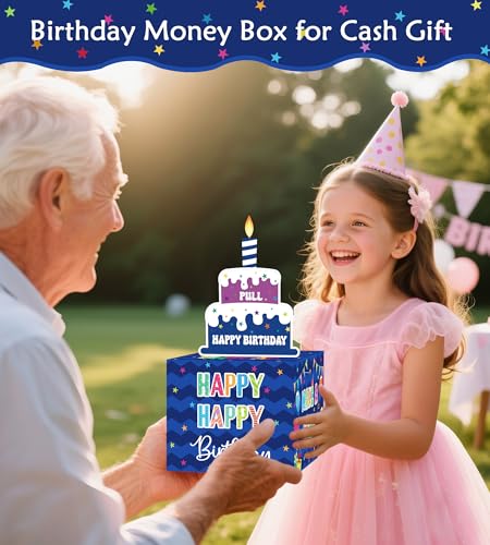 Meiidoshine Birthday Money Box for Cash Gift Pull, Surprise Gift Boxes for Money, Money Holder Box with Pull Out Happy Bir...