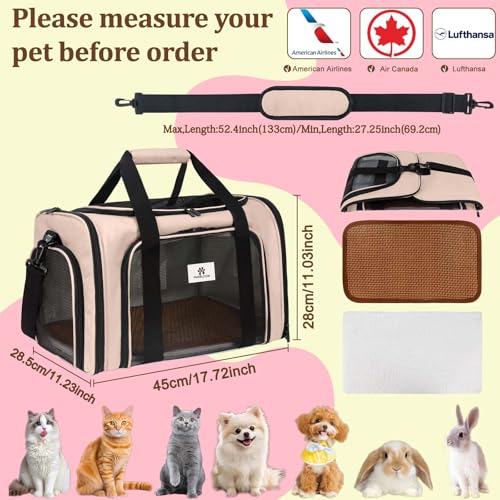 DSDCDJ Cat Carrier Dog Carrier - Soft-Sided Cat Carrier with Plush Pad & Cooling Mat, Easy-Load 4-Side Zipper & 3-Side Mes...