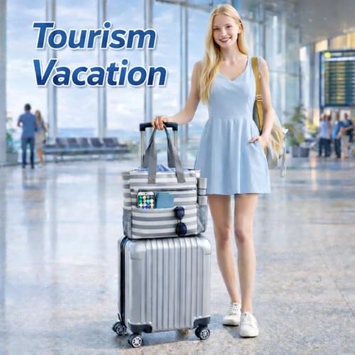 Wodsfay Waterproof Foldable Tote Bag for Travel – Large Carry-On with Zipper Pocket for Beach, Gym, Airplane & Weekend Trips
