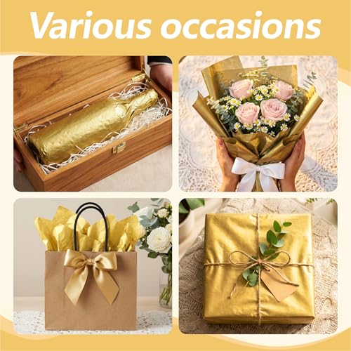 Bobobag 100 Sheets 14"X20" Metallic Gold Tissue Paper for Gift Bags, Christmas Gift Wrapping, Birthday,Anniversary, Holida...