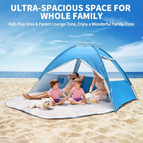 COVACURE 2026 New Upgraded Beach Tent Sun Shelter for 3-4 Person - UPF 50+ UV Protection Beach Shade, Waterproof & Lightwe...