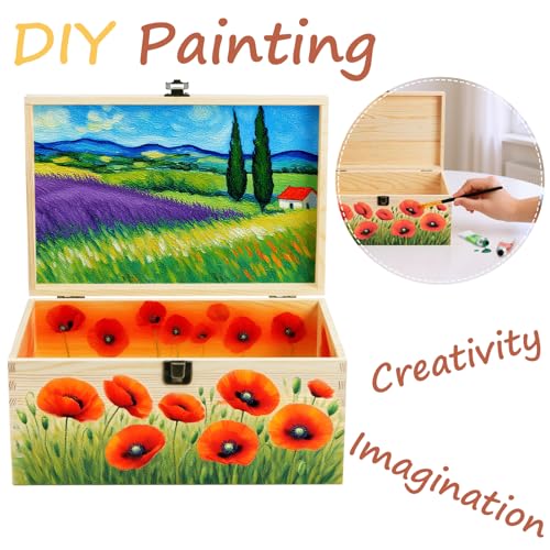 yarlung Unfinished Wooden Box with Hinged Lid, 12 x 8 x 6 Inch Large Memory Box for Crafts, Unpainted DIY Gifts Box for Je...