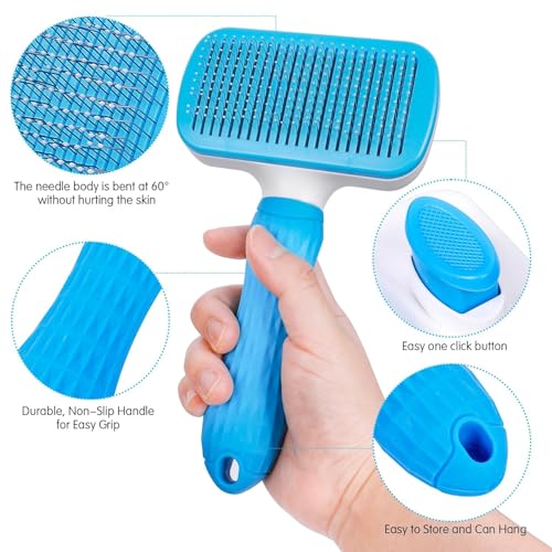 Generic Pet Grooming Brush, Blue - Self Cleaning Hair Brush for Dogs and Cats, Removes Loose Undercoat, Bristles with Mass...