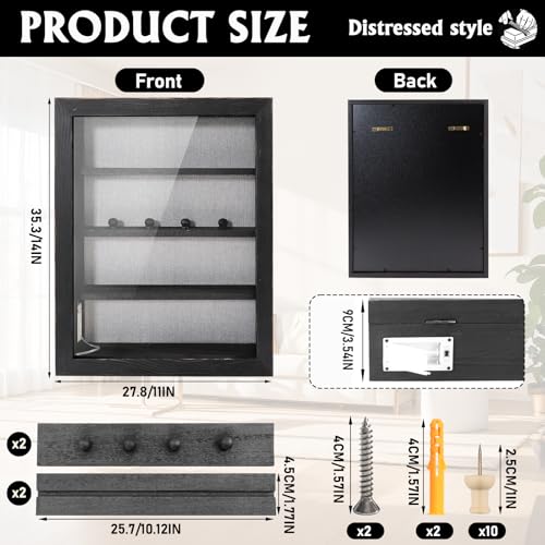Shadow Box 14x11 Black Picture Frames Display Cases with LED Light,Memory Keepsakes Boxes with 4 Removable Trinket Shelf,f...