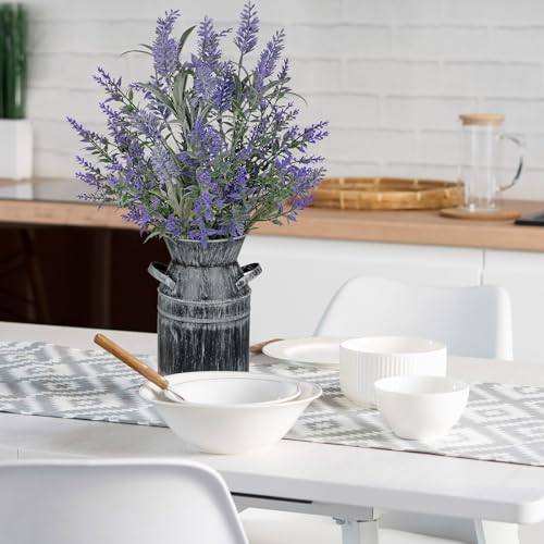 Artificial Lavender Flowers with Rustic Metal Vase 17 Inch Faux Lavender Plant Arrangement in Galvanized Planter Vintage F...