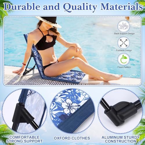 AceOrbit 4 Pack Foldable Poolside Chairs Portable Beach Flip Chairs Pool Seat for Edge of Pool Side with Bag Support Light...