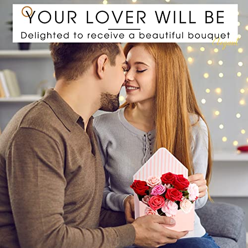 Geyee 10 Pcs Mother's Day Florist Bouquet Envelope Boxes Pink Flower Bouquet Packaging Gift Paper Wrapping Flower Bags for...