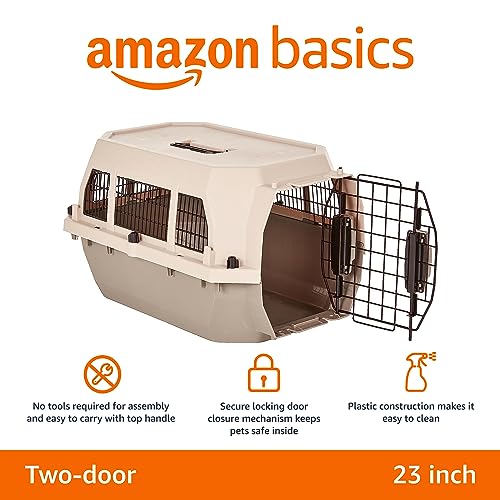 Amazon Basics Hard-Sided Dog and Cat Kennel, Single-Door Travel Pet Carrier with Metal Wire Ventilation, 23.6"L x 15.7"W x...