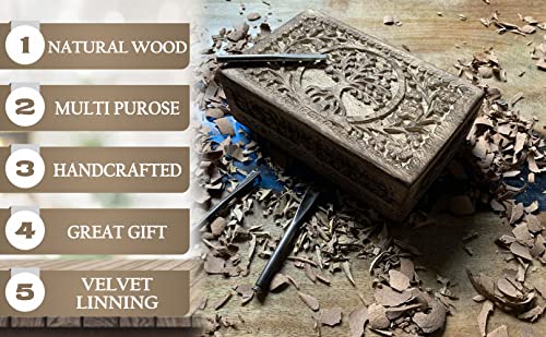 DharmaObjects Large Hand Carved Tree of Life Wooden Box Keepsake Storage Multi Utility 303-T
