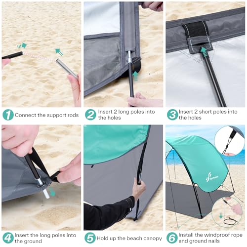 Sportneer Beach Tent Sun Shelter: UPF 50+ UV Protection Beach Canopy Tent Sun Shade for 2-3 Person, Easy Set Up Canopy wit...