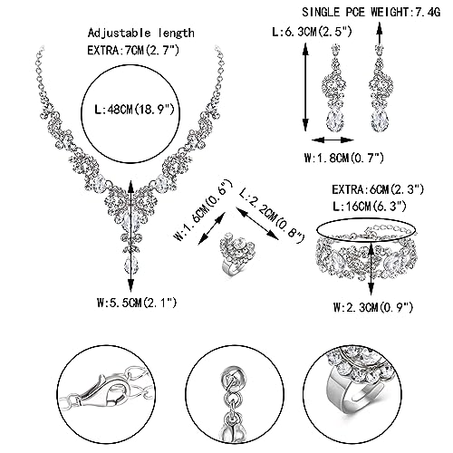 EVER FAITH Rhinestone Crystal Bridal Floral Wave Teardrop Necklace Earrings Set
