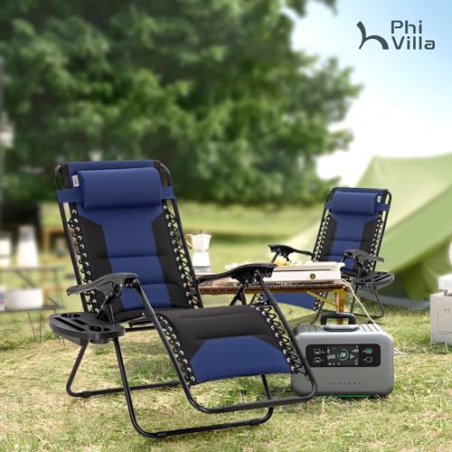 PHI VILLA Zero Gravity Chair Set of 2, Padded Anti Gravity Recliner, Oversized 28" Wide Seat, Foldable Patio Lounger with ...