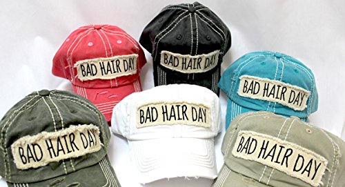 Women's Hat Bad Hair Day Embroidery Patch on Distressed Cap (Multiple Colors)