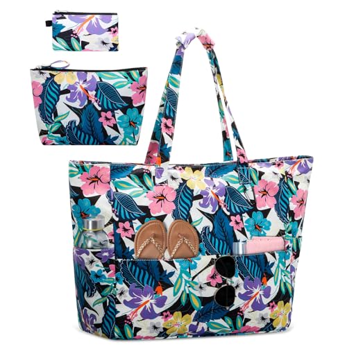 HUA ANGEL Beach Bag with Cosmetic Bag and Small Wallet, Sandproof Beach Tote for Women, Perfect for Beach Vacation Trip