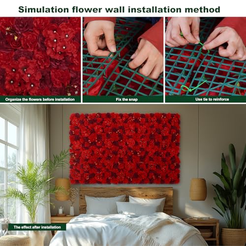 QinmiGarden Flower Wall Backdrop 9pcs 16.5x16.5 Inch Flower Wall Decor Artificial Floral Wall Panel Ideal for Wedding Cele...