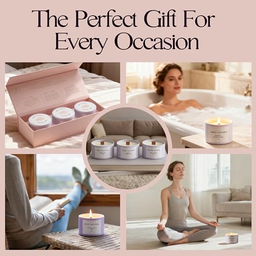 Luxury Candle Gift Set for Women – Luxury Candle Box with 3 Scented Soy Candles in Pink Box – Mother's Day, Birthday & Hou...