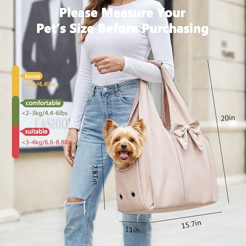 Dog Purse Carrier for Small Dogs, Soft Dog Tote Bag Carrier with 4 Large Pockets, No Collapse, Lightweight, Smart Zipper L...