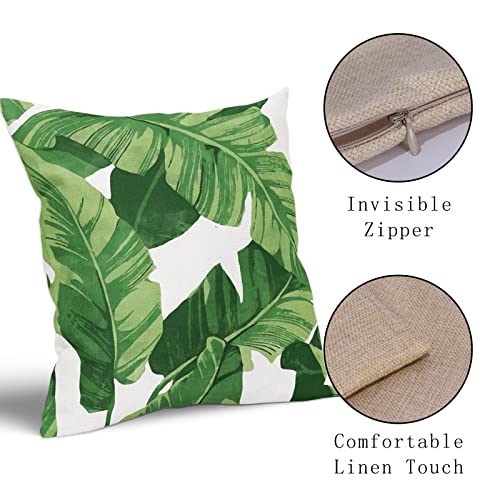 Tropical Palm Leaves Throw Pillow Covers 18x18 Inch Pack of 2 Summer Green Banana Leaf Pillow Covers Modern Outdoor Tropic...