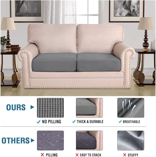 H.VERSAILTEX Super Stretch Individual Seat Cushion Covers Sofa Couch Slipcover Sets Thick Jacquard Textured Twill Fabric (...