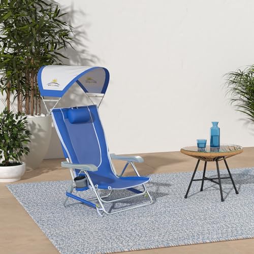 GCI Outdoor Sunshade Backpack Beach Chair | Reclining Folding Canopy Chair with Durable Armrests, Drink Holder & Carry Str...
