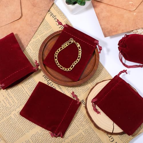 LIQWEI 20Pcs Velvet Drawstring Pouches, Mini Velvet Gift Bag, Jewelry Pouch Bag Burgundy Gift Bags, Small Drawstring Bags ...