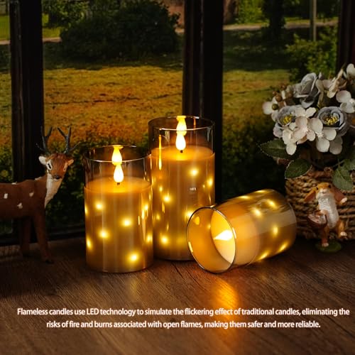 Nimiko Real Wax Flameless Candles Glass,Battery Operated LED Candles with Flickering Flame,Glass Shell,Interior Star Light...