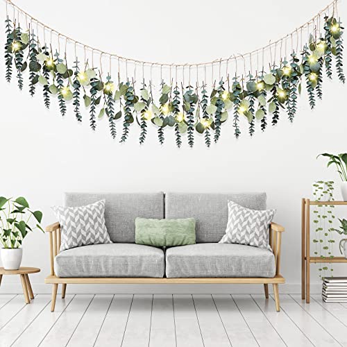 Juexica Artificial Hanging Eucalyptus Wall Decor Boho Bedroom Wall Decor with LED String Light for Home Office Farmhouse N...