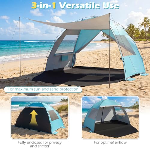 Tangkula 3/4/5/6 Person Pop Up Beach Tent with Canopy, UPF50+ Silver-Coated Lightweight Beach Sun Shelter with Extended Fl...