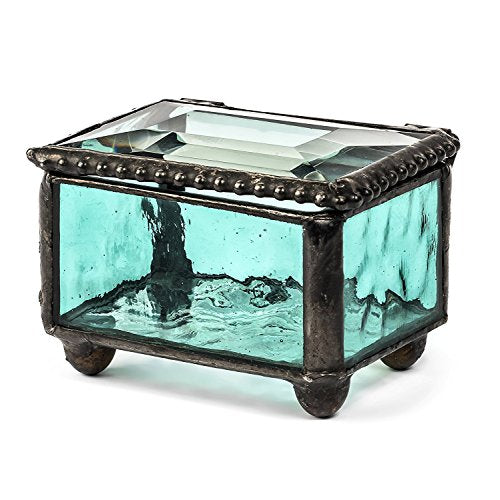 Turquoise Blue Stained Glass Ring Box Small Jewelry Trinket - J Devlin Box 325-3